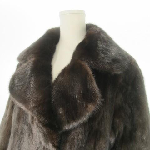 ノーブランド ファーコート ロング丈 テーラーカラー ミンク 毛皮 茶