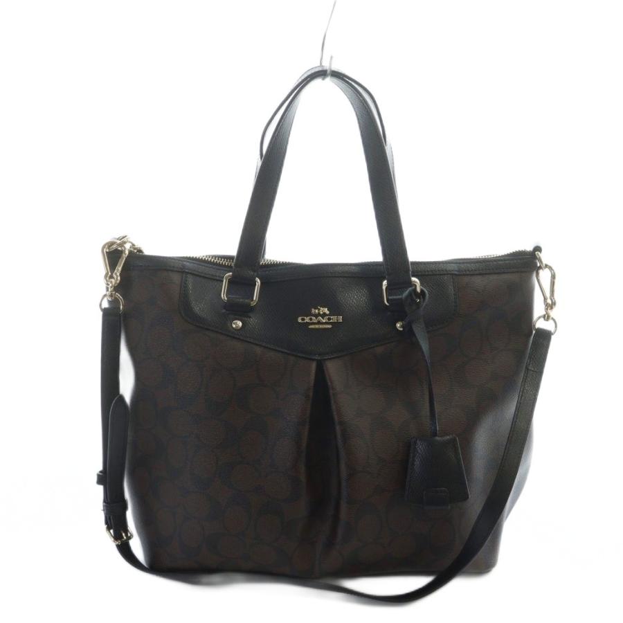 【中古】コーチ COACH トートバッグ ショルダー 2WAY F34614 ハンド PVC レザー シグネチャー 茶 ブラウン ■GY18 COACH（コーチ） トートバッグ ショルダー 2WAY F34614 ハンド PVC