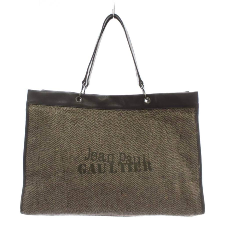 【中古】ジャンポールゴルチエ Jean Paul GAULTIER トートバッグ ハンド ウール レザー ヘリンボーン柄 ロゴ 茶色 ジャンポールゴルチエ Jean Paul GAULTIER トートバッグ ハンド ウール