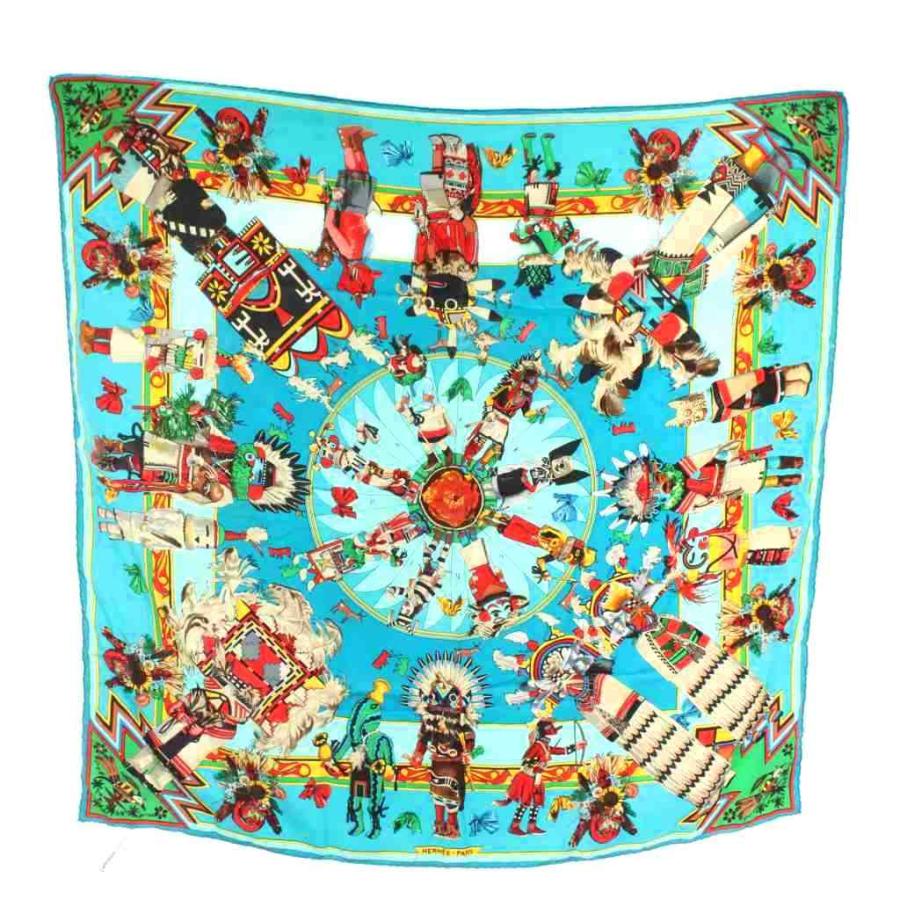 HERMES エルメス カレ90 カチナ スカーフ 絹 シルク100％ HERMES（エルメス） カレ90 KACHINAS カチナ スカーフ 絹 シルク 大判