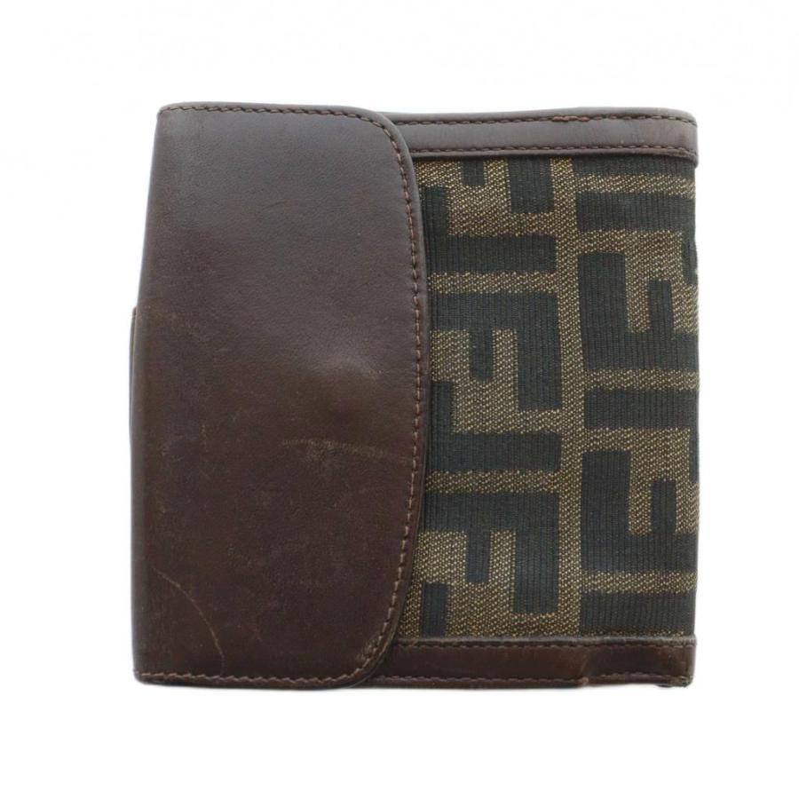 Fendi 二つ折り財布 ブラウン/ブラック FENDI（フェンディ） 二つ折り財布 ウォレット ロゴ レザー キャンバス