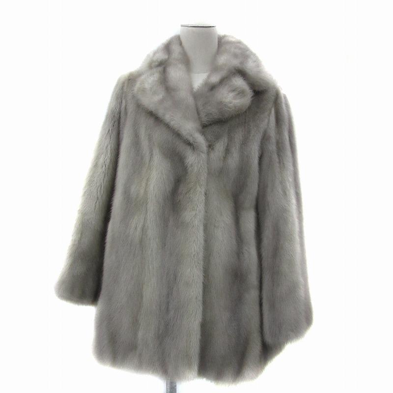 サファイアミンクファーコート 毛皮コート ハーフ丈 ライトグレー