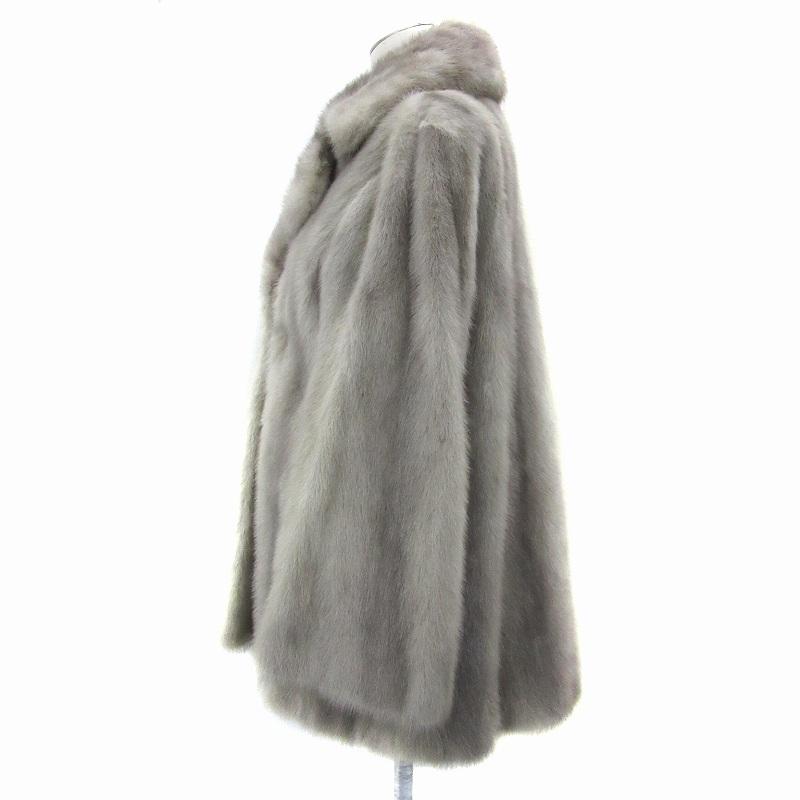 サファイアミンクファーコート 毛皮コート ハーフ丈 ライトグレー
