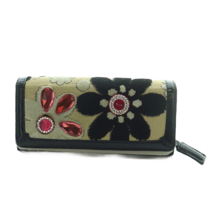新品Think Bee 花柄ボタン装飾の長財布 シンクビー! Think Bee 長財布 小銭入れあり 黒 ブラック ベージュ 花