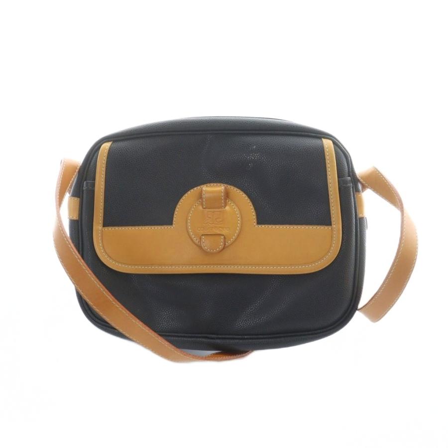 クレージュ courreges ショルダーバッグ 斜めがけ レザー ロゴ 黒