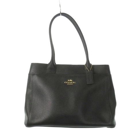 COACH（コーチ） トートバッグ レザー シボ革 ロゴ チャーム 黒