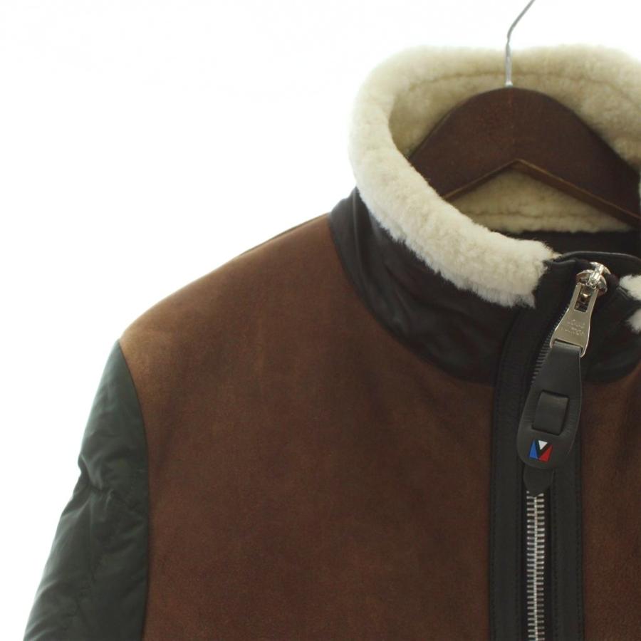 【中古】LOUIS VUITTON ダウンジャケット ブルゾン アウター 羊革 レザー ムートン切り替え 46 M 茶色 緑 H6B02EPQI LOUIS VUITTON ダウンジャケット ブルゾン アウター 羊革 レザー