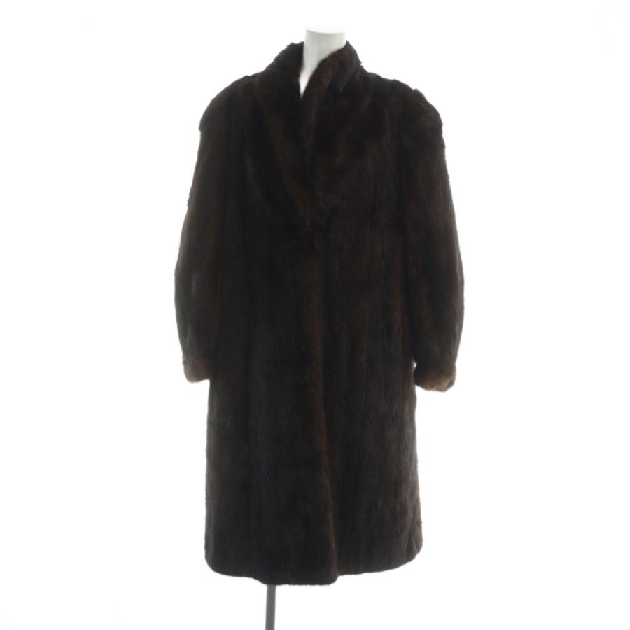 ノーブランド品 毛皮コート ミンクファー ロング 長袖 総裏地 茶