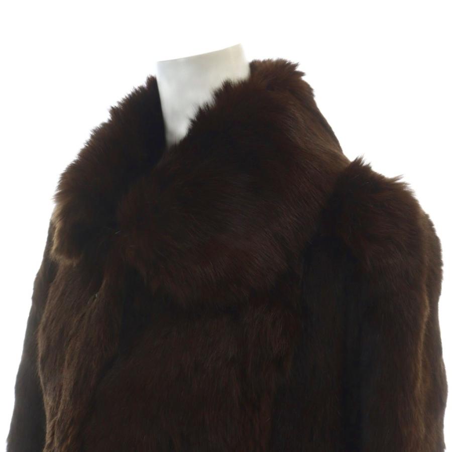 ノーブランド品 毛皮コート ミンクファー ロング 長袖 総裏地 茶