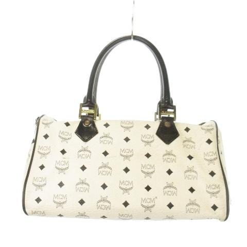 エムシーエム MCM ボストンバッグ ハンドバッグ レザー ロゴ 総柄 白  