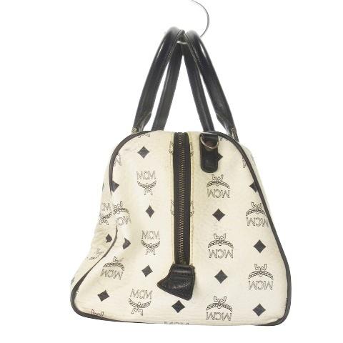 エムシーエム MCM ボストンバッグ ハンドバッグ レザー ロゴ 総柄 白
