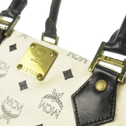 【中古】エムシーエム MCM ボストンバッグ ハンドバッグ レザー ロゴ 総柄 白 ホワイト /MN14 ■GY18 レディース エムシーエム MCM ボストンバッグ ハンドバッグ レザー ロゴ 総柄 白