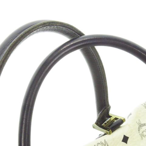 エムシーエム MCM ボストンバッグ ハンドバッグ レザー ロゴ 総柄 白