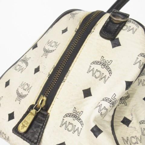 エムシーエム MCM ボストンバッグ ハンドバッグ レザー ロゴ 総柄 白