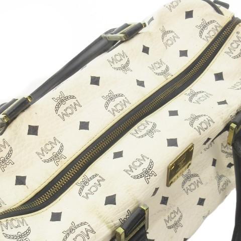 エムシーエム MCM ボストンバッグ ハンドバッグ レザー ロゴ 総柄 白