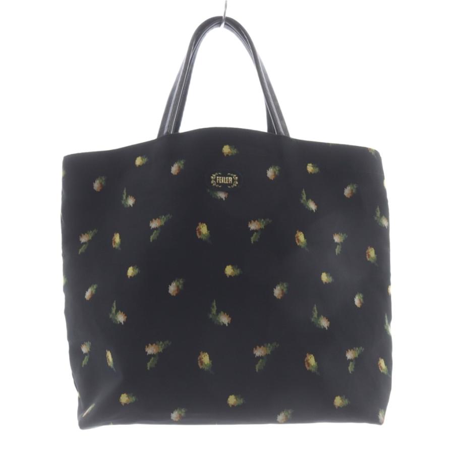フェイラー FEILER トートバッグ 花柄 ハンドバッグ 黒 ブラック /SR