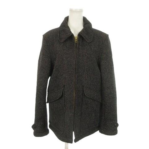 【中古】Brown's Beach Jacket ハンティングジャケット ステンカラー ジップアップ ツイード 総柄 38 M 黒 Brown's Beach Jacket ハンティングジャケット シューティング