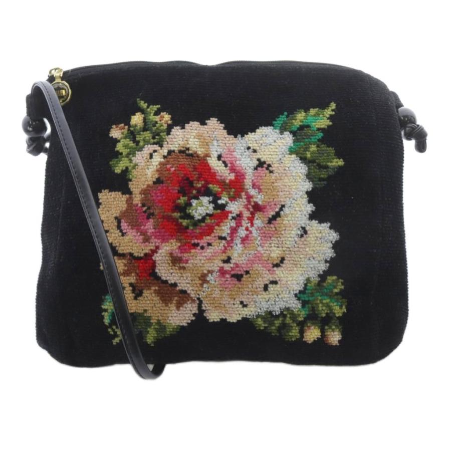 フェイラー FEILER 花柄 シュニール織 ロゴ ショルダーバッグ 黒