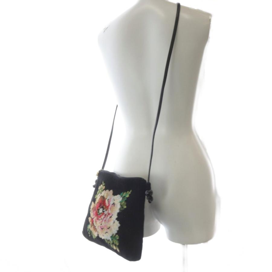 フェイラー FEILER 花柄 シュニール織 ロゴ ショルダーバッグ 黒