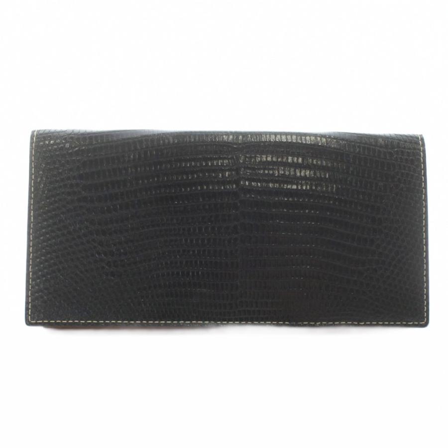 ガンゾ GANZO 長財布 お札入れ 二つ折り リザード レザー ロゴ 黒