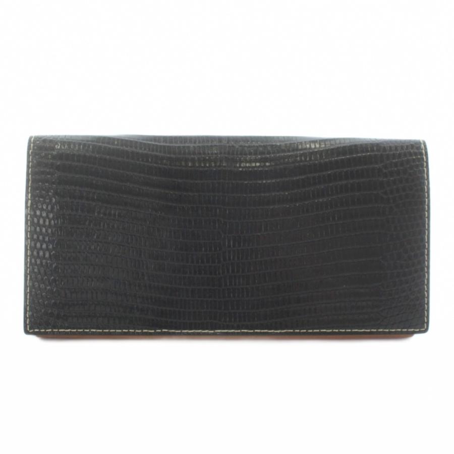 【中古】ガンゾ GANZO コードバン 長財布 お札入れ 二つ折り レザー ロゴ 黒 ブラック /XZ ■GY18  メンズ ガンゾ GANZO 長財布 お札入れ 二つ折り リザード レザー ロゴ 黒