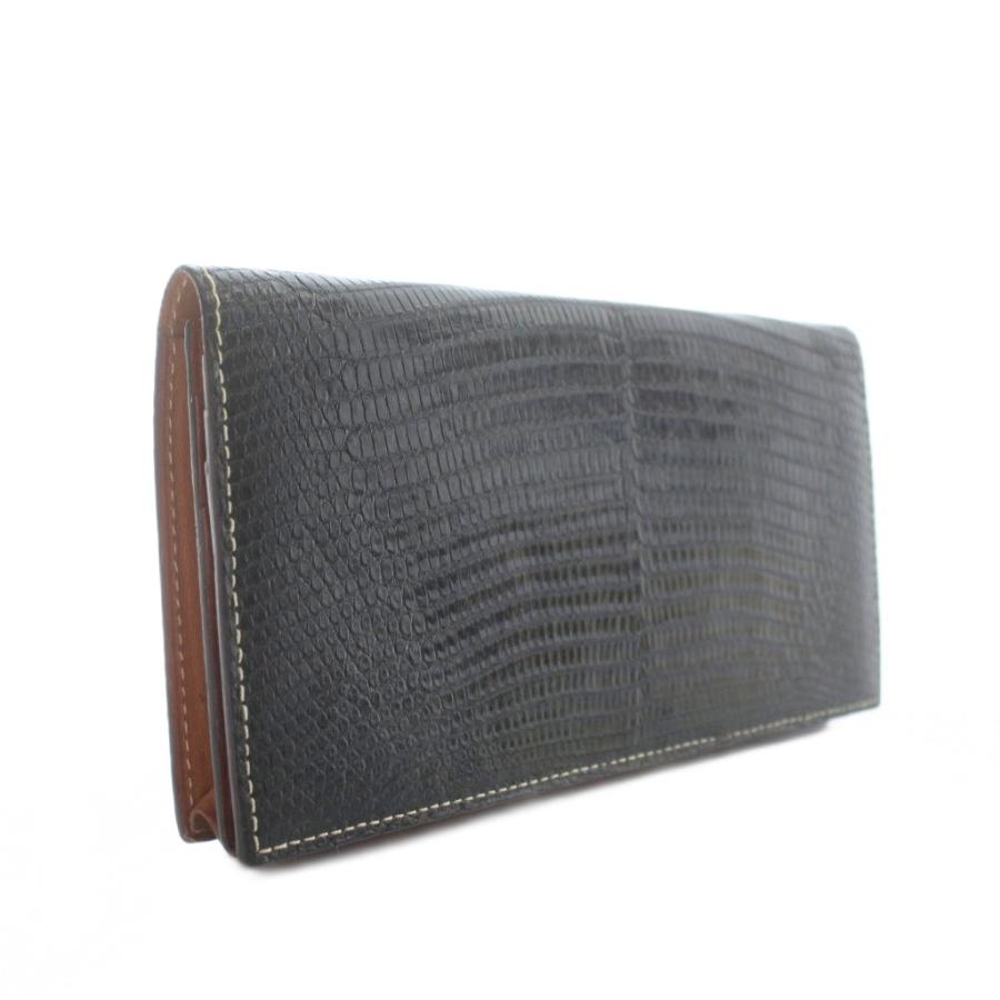 ガンゾ GANZO 長財布 お札入れ 二つ折り リザード レザー ロゴ 黒