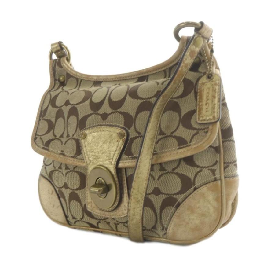 コーチ 良品 肩掛け可 シグネチャー ワンショルダーバッグ ベージュ ブラウン COACH（コーチ） シグネチャー ショルダーバッグ ベージュ×ブラウン