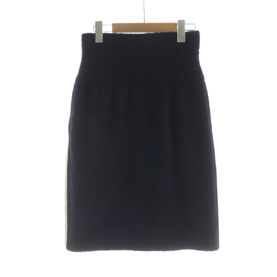 【中古】シャネル CHANEL ミドルスカート タイト ココマーク サイドライン ジップフライ 金ボタン モヘヤ 絹 シルク CHANEL（シャネル） ミドルスカート タイト ココマーク サイドライン