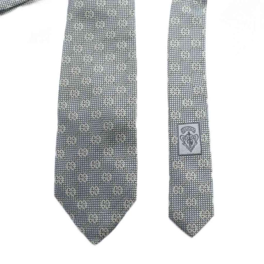 GUCCI（グッチ） ネクタイ レギュラータイ 絹 シルク ロゴ 総柄 グレー