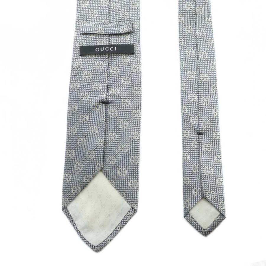 GUCCI（グッチ） ネクタイ レギュラータイ 絹 シルク ロゴ 総柄 グレー