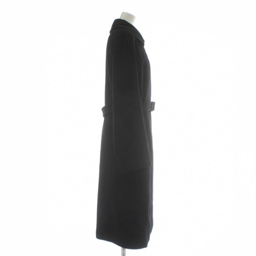 MaxMara ベルト付きロングコート キャメル100% ブラック Max Mara（マックスマーラ） 白タグ キャメル100% コート ステンカラー