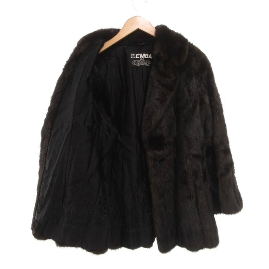 【中古】エンバ EMBA ファーコート ミンク ストライプ ミドル丈 茶 ブラウン /JS ■GY18 レディース エンバ EMBA ミンクファーコート 毛皮 ストライプ ミドル丈 ハーフ 9