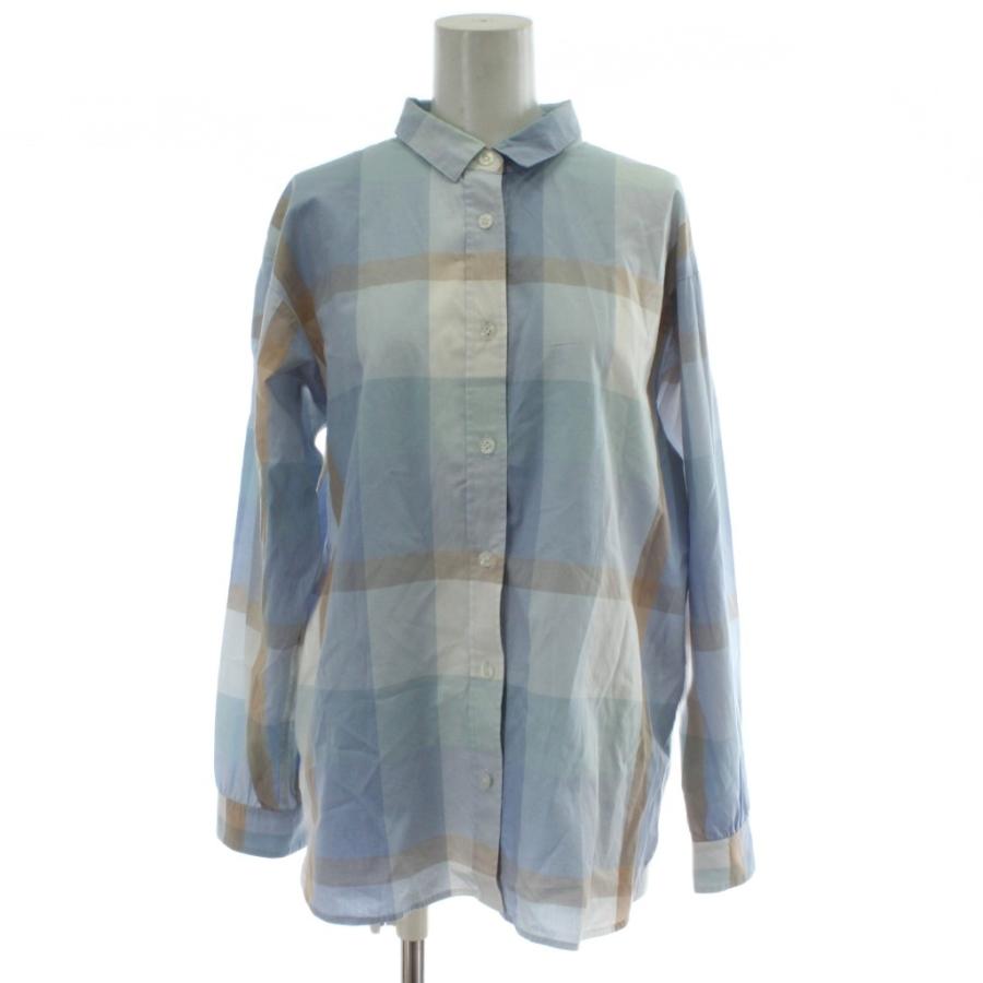 BLUE LABEL CRESTBRIDGE(ブルーレーベルクレストブリッジ) 長袖シャツブラウス サイズ38 M レディース美品  - グレーベージュ×ピンクベージュ×マルチ チェック柄 ブルーレーベルクレストブリッジ BLUE LABEL CRESTBRIDGE シャツ