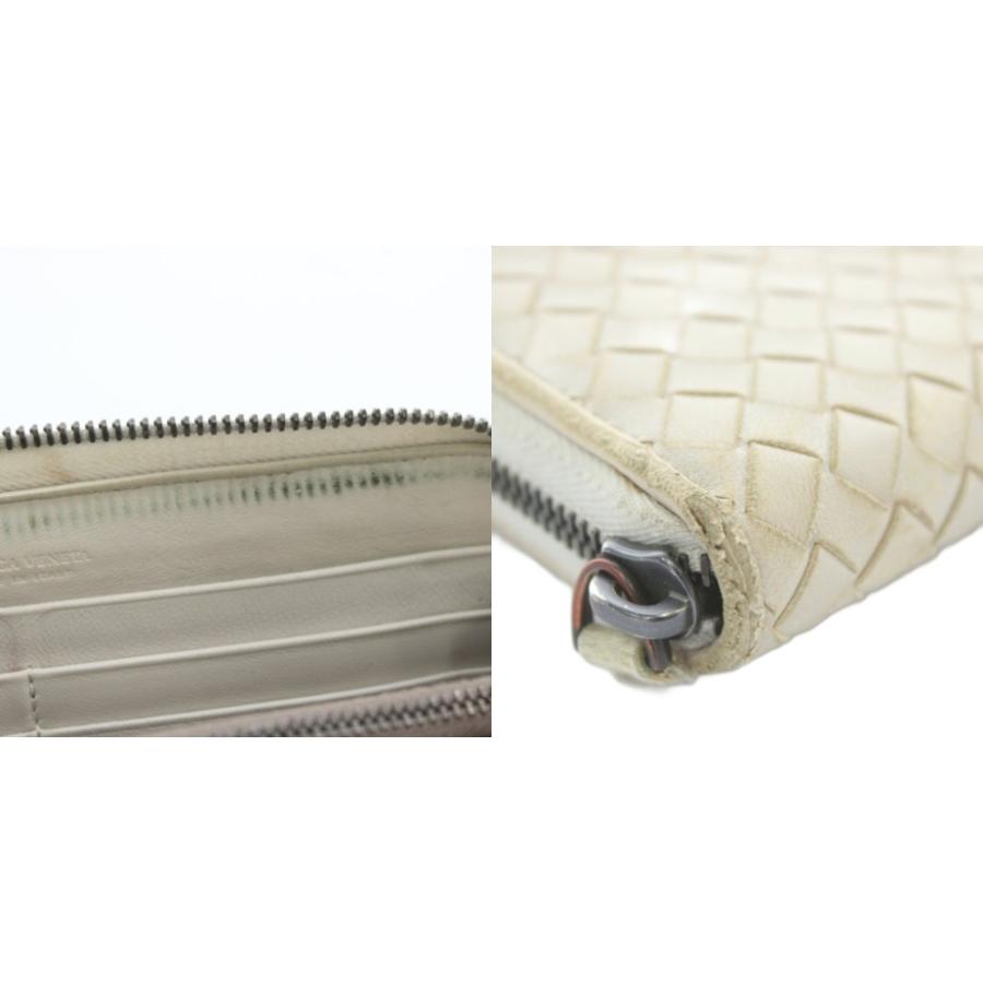 ボッテガヴェネタ レザーマキシイントレチャート ラウンドファスナー 長財布 白 BOTTEGA VENETA（ボッテガ・ヴェネタ） 長財布 レザー ラウンド