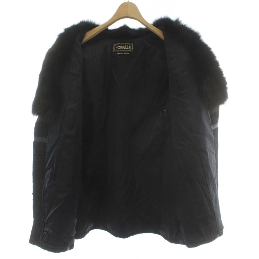 ヌーベル NOUVELLE ファーコート 襟フォックス ハーフ丈 毛皮 9 黒