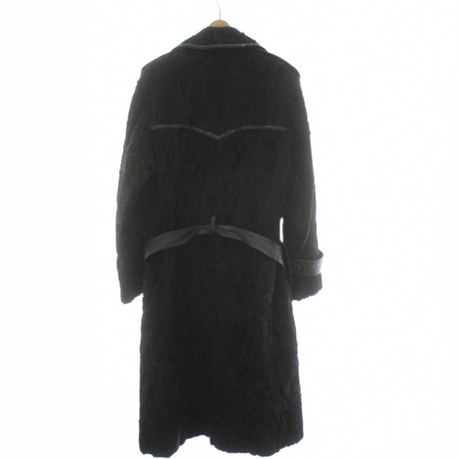 ファーコート ロング丈 ラム レザー 毛皮 48 黒 ブラック /PP □GY18
