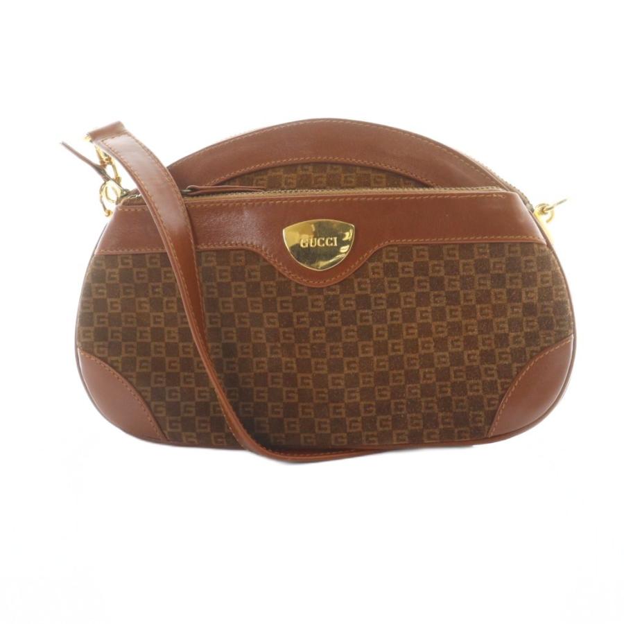 GUCCI（グッチ） ショルダーバッグ 斜めがけ ロゴ 総柄 スエード 茶