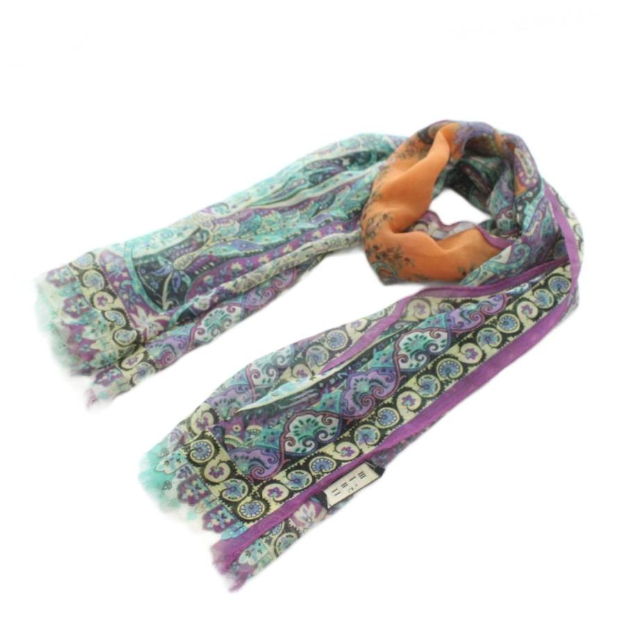 ETRO（エトロ） ストール 絹 シルク ペイズリー柄 総柄 フリンジ ロゴ