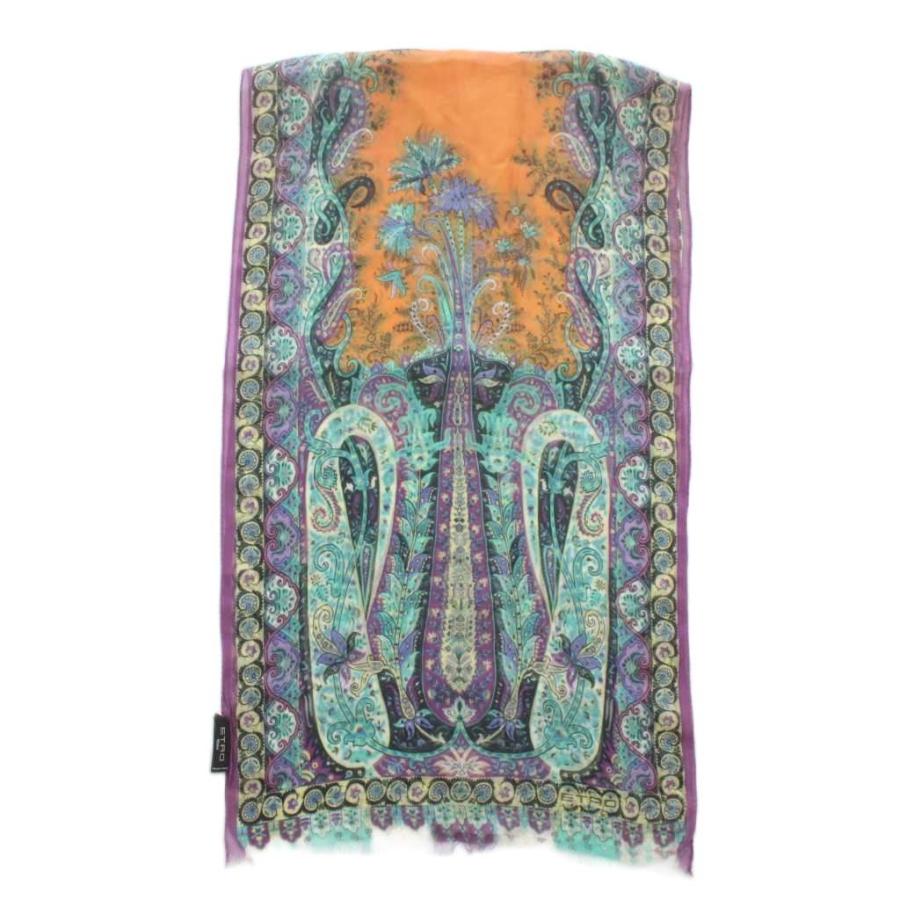 ETRO（エトロ） ストール 絹 シルク ペイズリー柄 総柄 フリンジ ロゴ