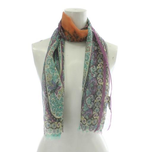 ETRO（エトロ） ストール 絹 シルク ペイズリー柄 総柄 フリンジ ロゴ