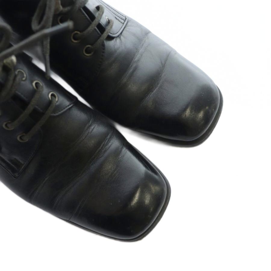 PRADA（プラダ） ショートブーツ スクエアトゥ ロゴ レザー 36 23cm 黒