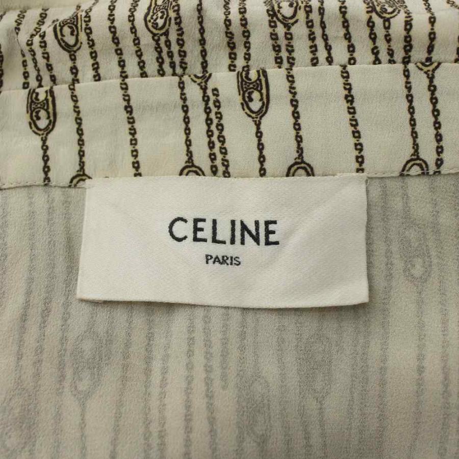 セリーヌ CELINE ワンピース シャツ 絹 シルク 半袖 ロング トリオンフ チェーン柄 総柄 34 ベージュ 2R06A917U.97IO /XZ ■GY18の画像