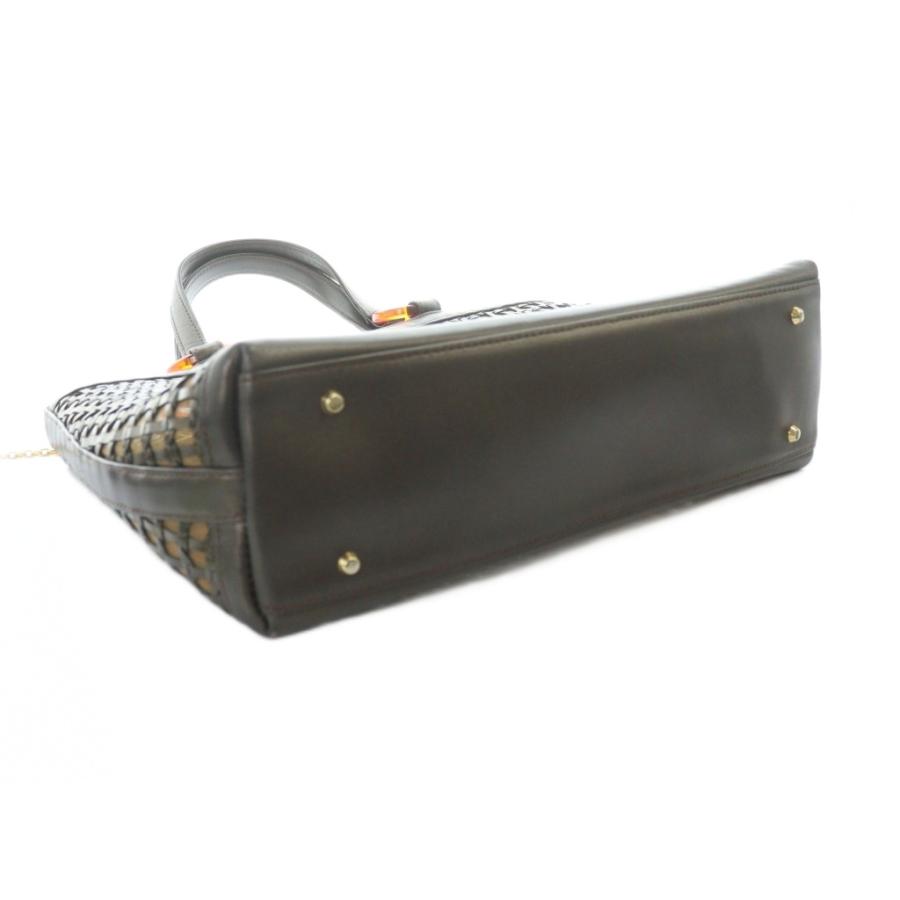 WAKO 和光 レザーメッシュ ハンドバッグ ポーチ付き 茶 ブラウン /KW