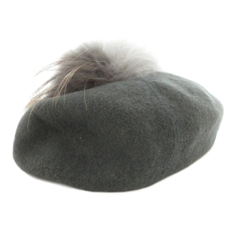 カシラ CA4LA ベレー帽 帽子 ラクーンファー ボンボン ウール グレー