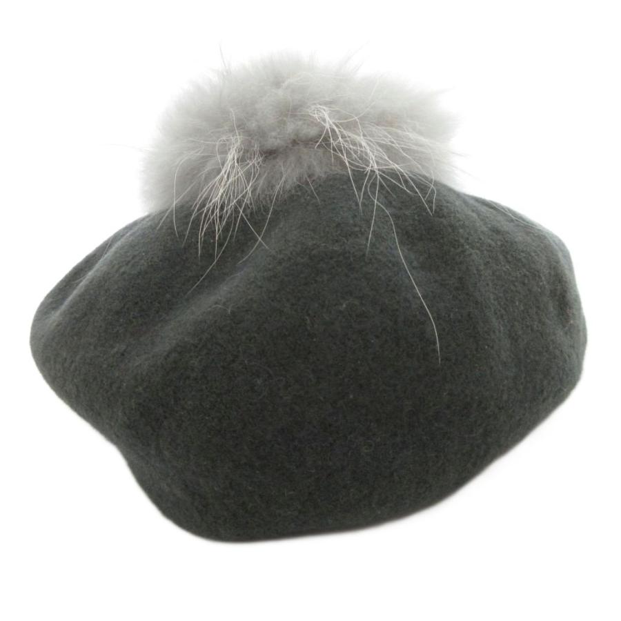 カシラ CA4LA ベレー帽 帽子 ラクーンファー ボンボン ウール グレー