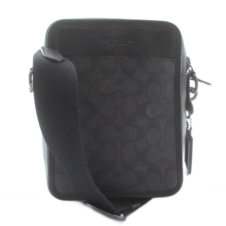 美品 COACH ボディバッグ PVCレザー ブラック シグネチャー 斜め掛け COACH コーチ ボディバッグ シグネチャー PVC ブラック 斜め掛け