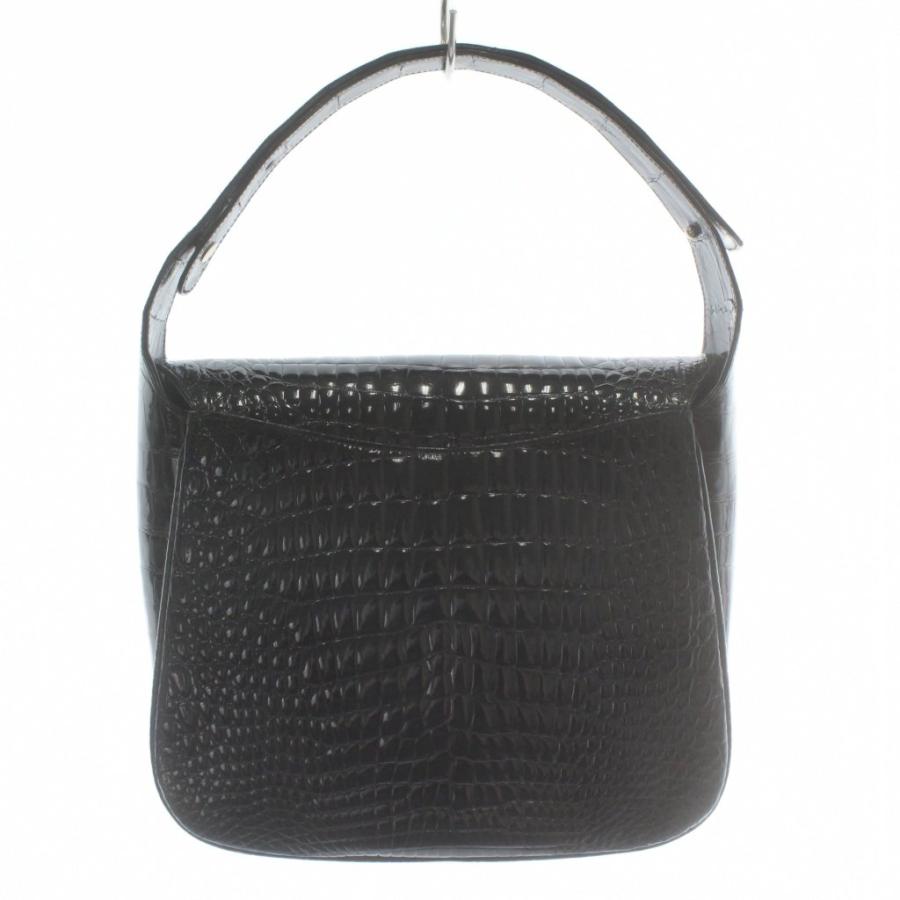 ノーブランド ハンドバッグ シャイニークロコ レザー シルバー金具 黒