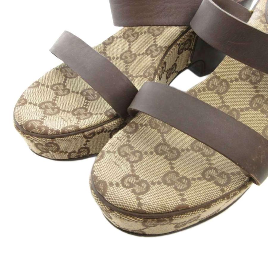 GUCCI ブラウンレザーサンダル GUCCI（グッチ） サンダル GGキャンバス 36 レザー 茶 ブラウン