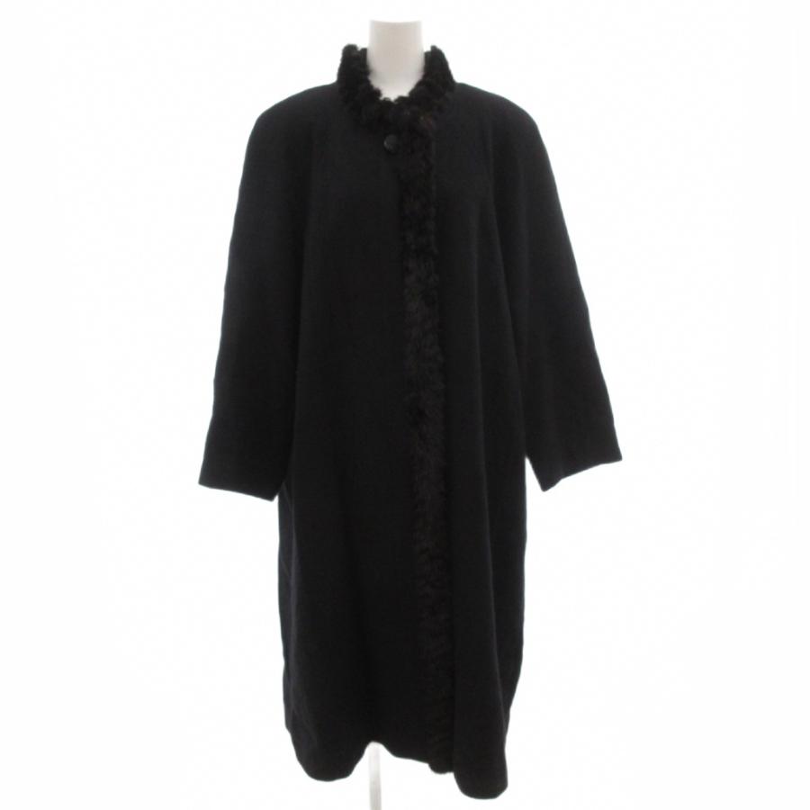 AMBITIOUS アンゴラ ロングコート ミンクファー F 黒 ブラック /GV