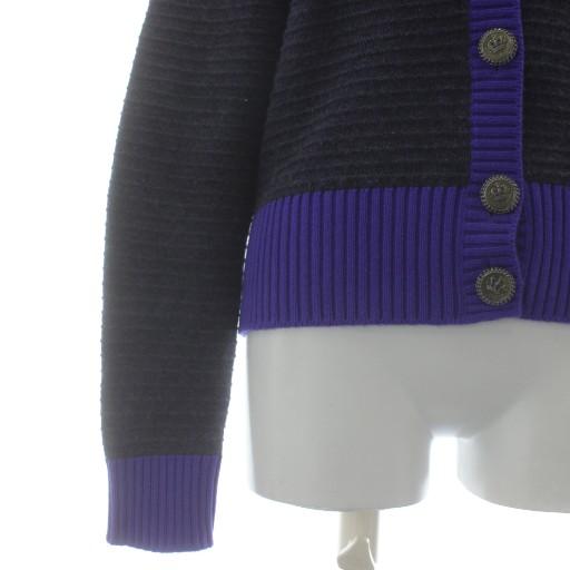 シャネル CHANEL 08A カーディガン ニット カシミヤ 長袖 ココマーク 38 グレー 紫 パープル P33559K00852 /XZ ■GY18 レディースの画像